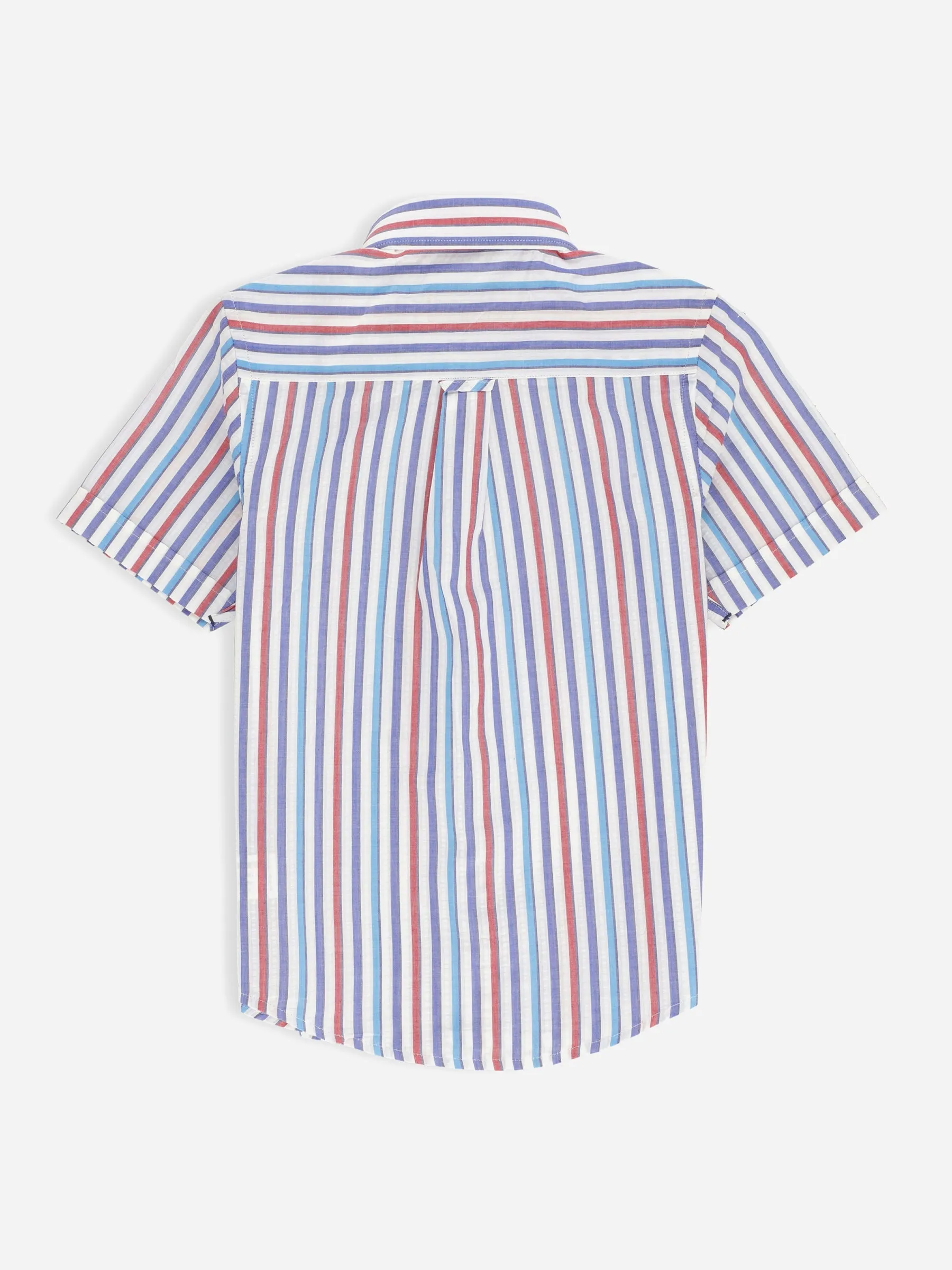 Red & Blue Seersucked Striped Half Sleeve Casual Shirt