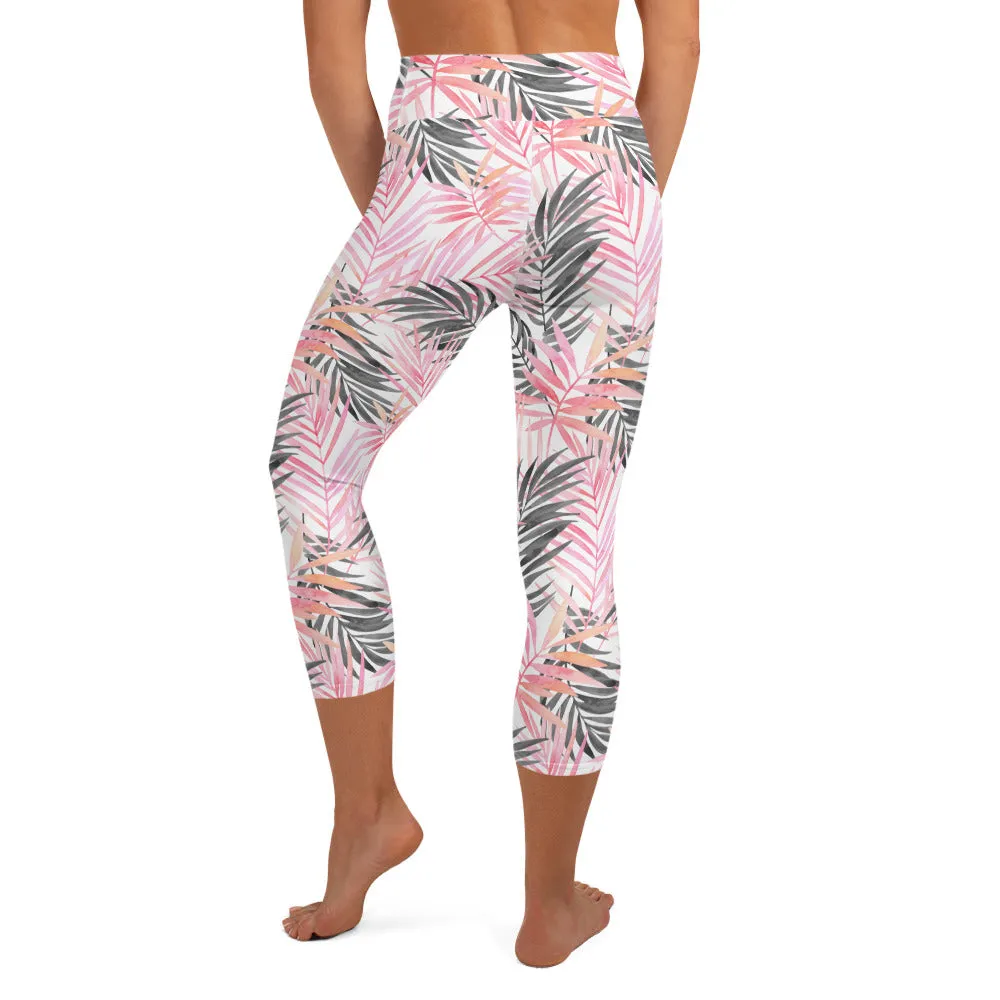 Soft Pink Tropical Yoga Capris