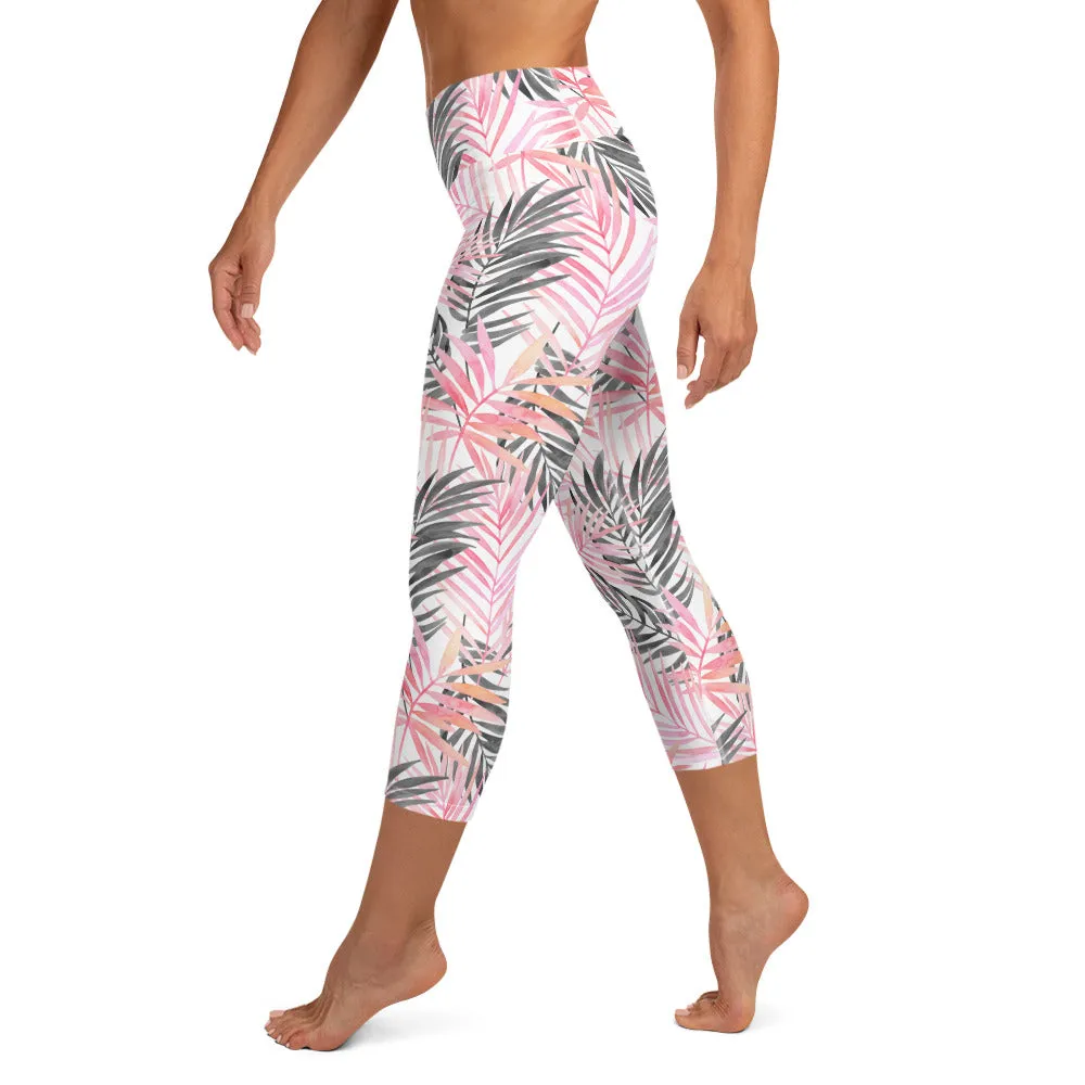 Soft Pink Tropical Yoga Capris