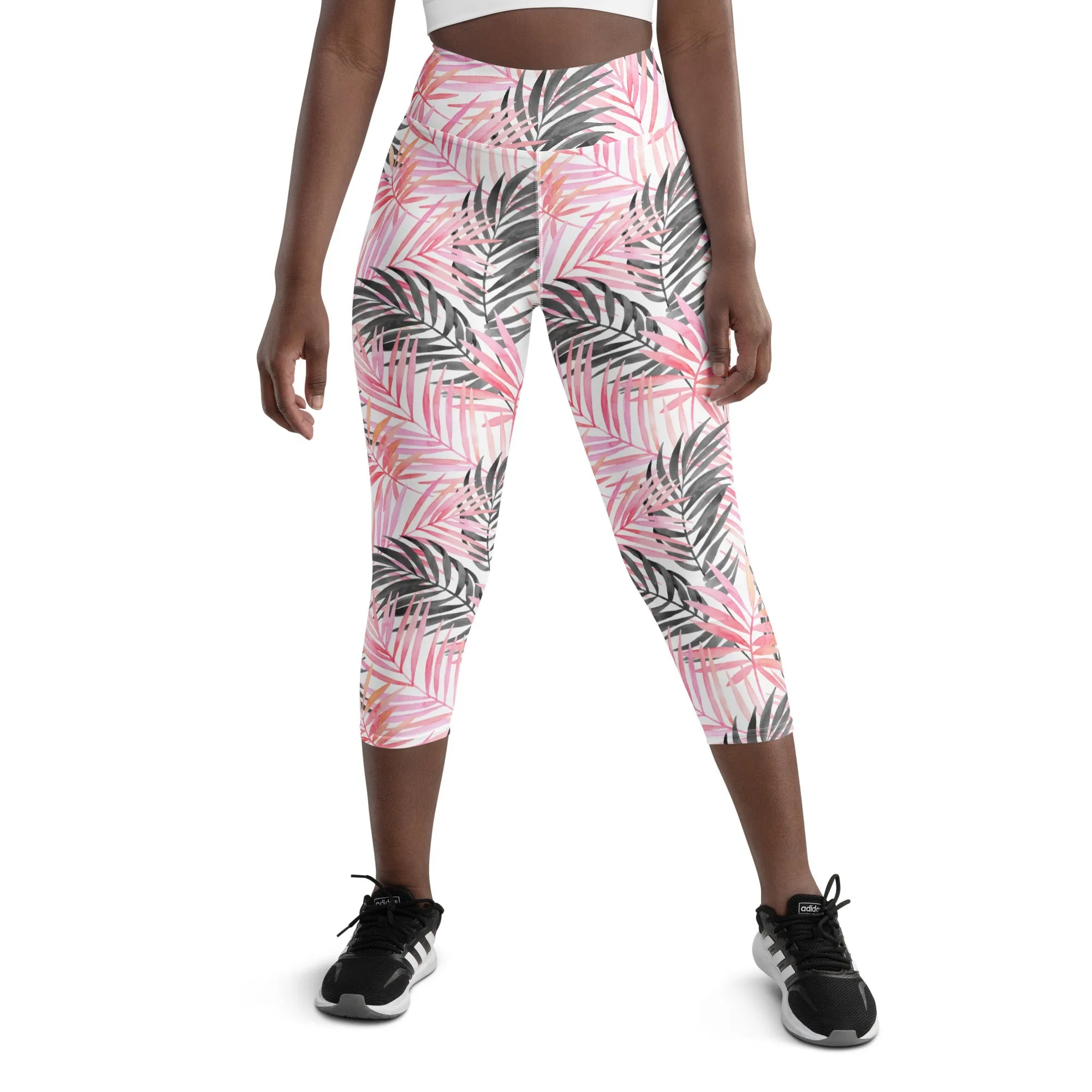 Soft Pink Tropical Yoga Capris