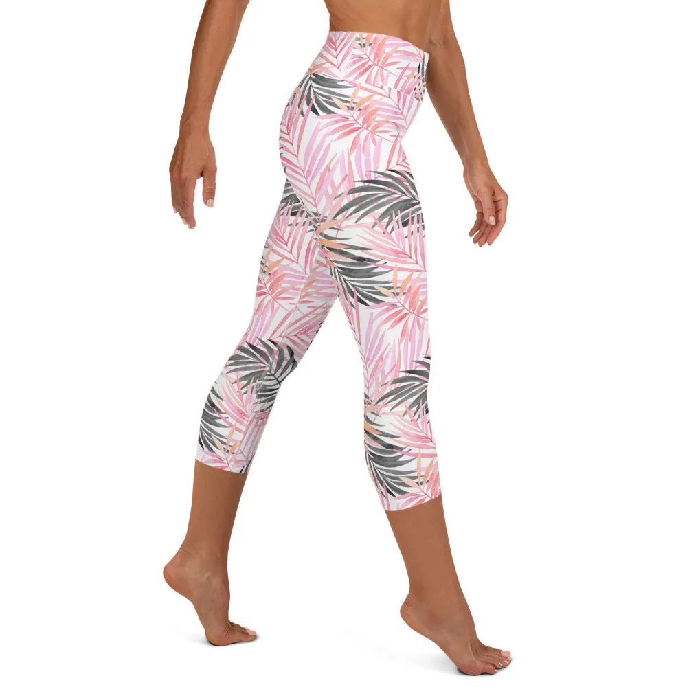 Soft Pink Tropical Yoga Capris