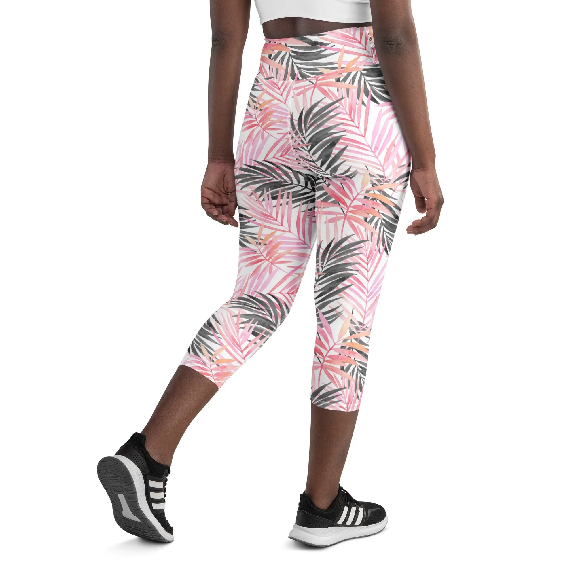 Soft Pink Tropical Yoga Capris