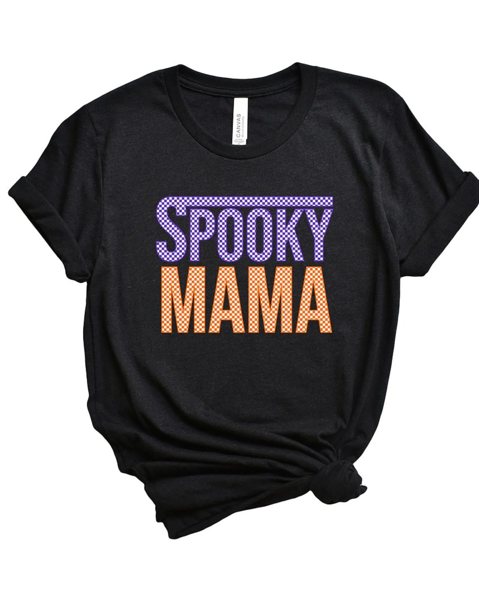 Spooky Mama Checkered Short Sleeve Graphic Tee | Black