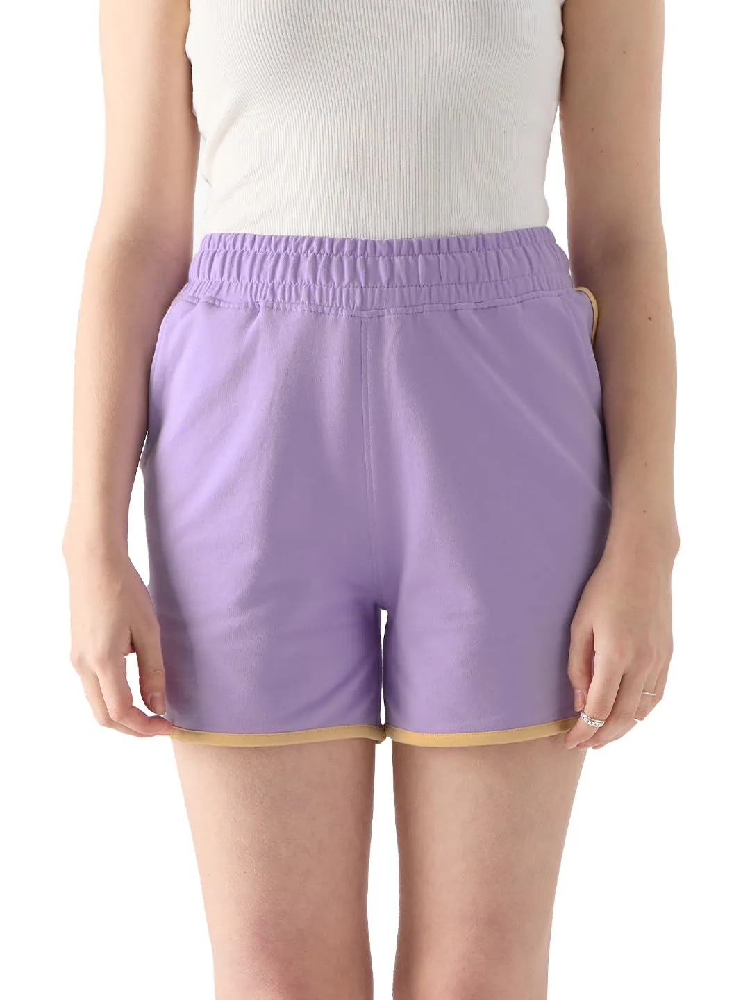 The Souled Store Deep Lavender Lounge Shorts Women Lounge Shorts SweatShorts Women's Sweat Shorts Athletic Lounge Gym Running Workout French Terry Cotton Drawstring Elastic Waist Casual Comfortable