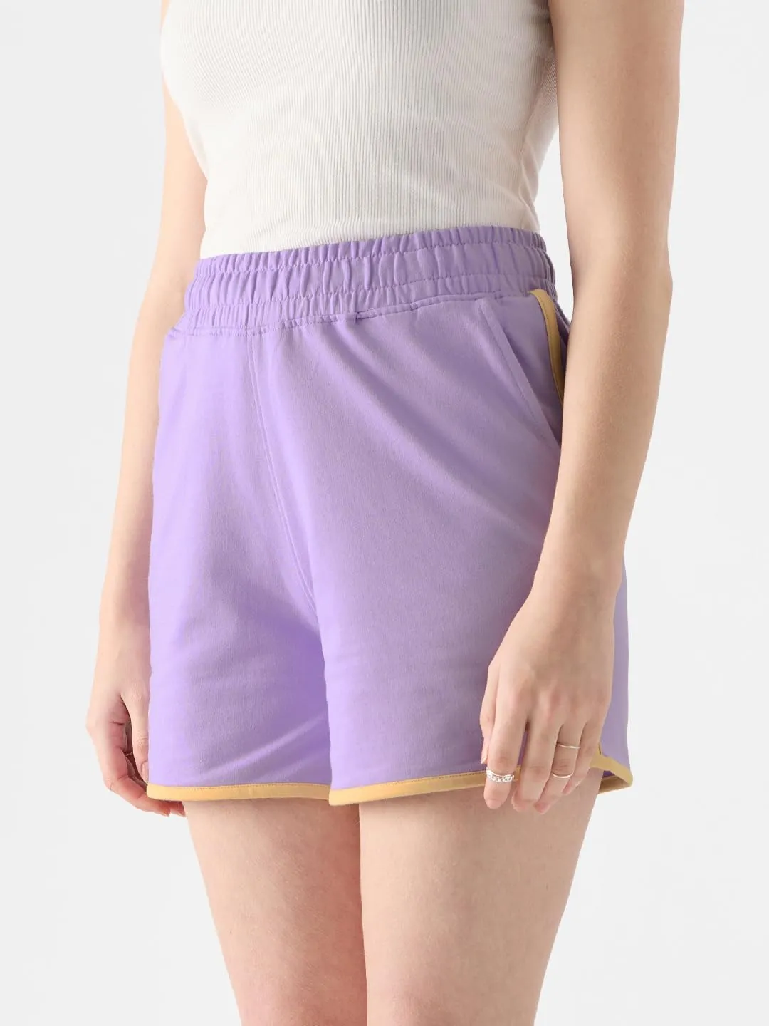 The Souled Store Deep Lavender Lounge Shorts Women Lounge Shorts SweatShorts Women's Sweat Shorts Athletic Lounge Gym Running Workout French Terry Cotton Drawstring Elastic Waist Casual Comfortable