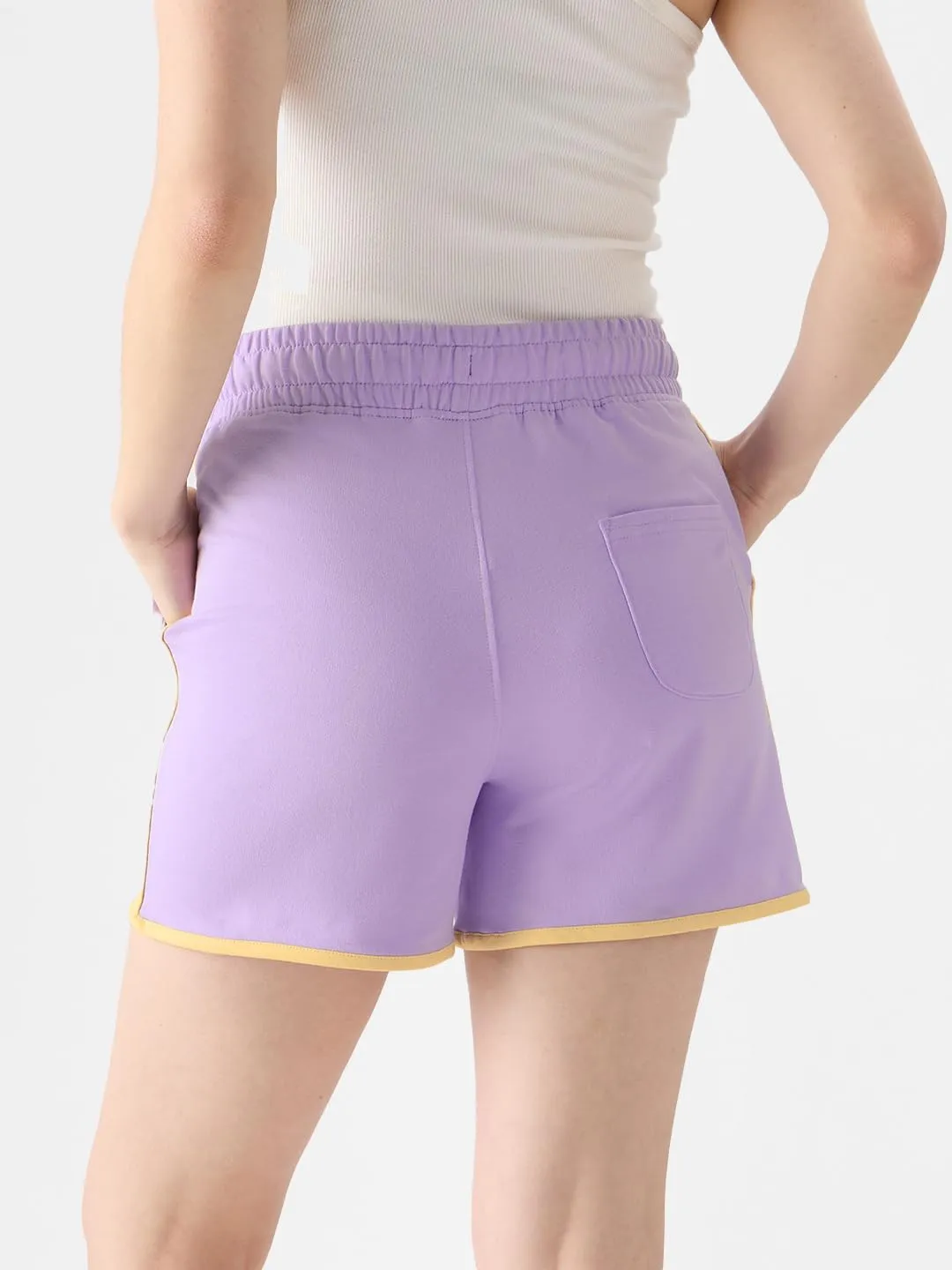 The Souled Store Deep Lavender Lounge Shorts Women Lounge Shorts SweatShorts Women's Sweat Shorts Athletic Lounge Gym Running Workout French Terry Cotton Drawstring Elastic Waist Casual Comfortable