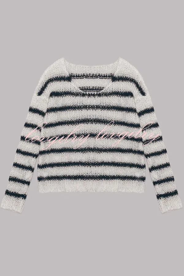 Time for Warmer Layers Fluffy Stripes Relaxed Knit Sweater