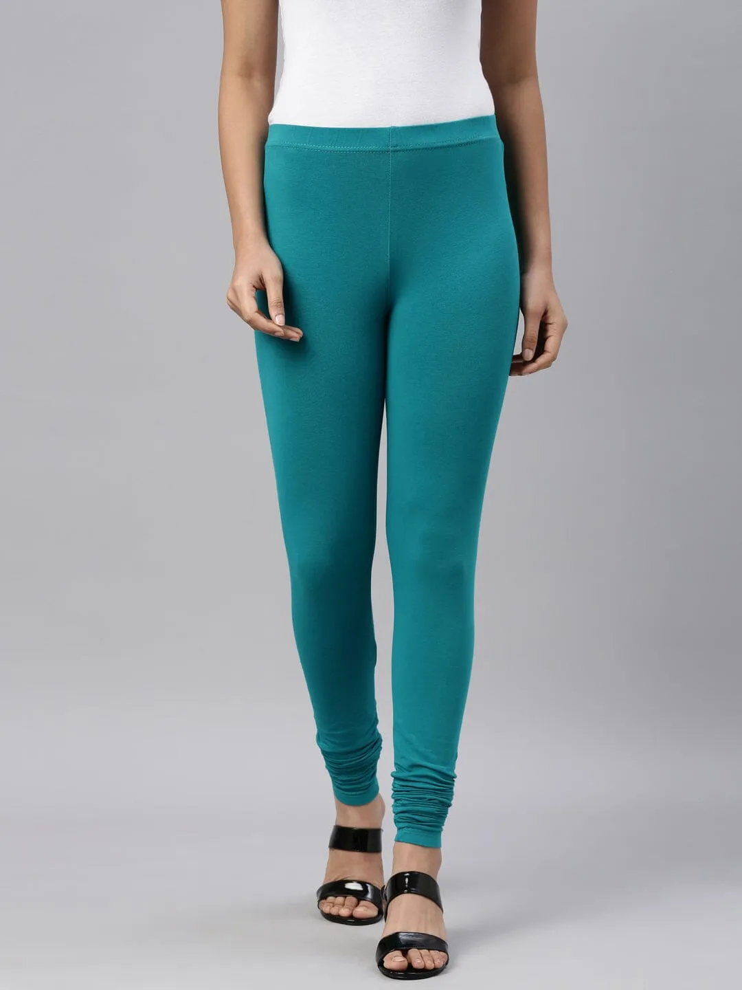 Turquoise Plain Churidar Lycra Leggings