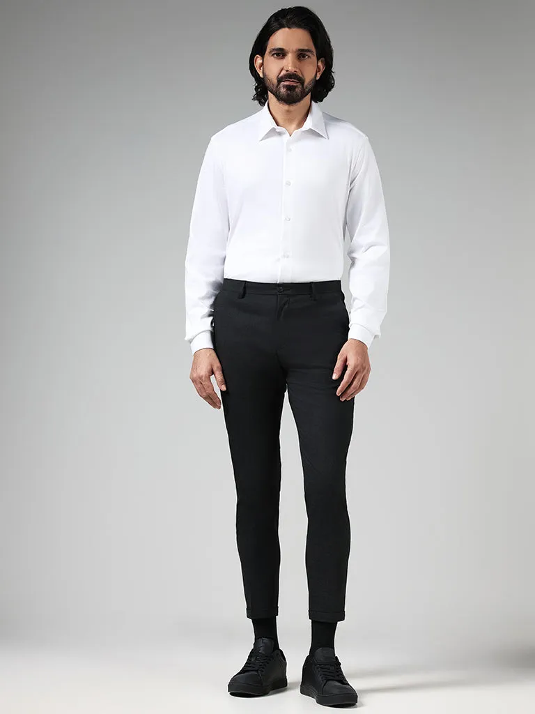 WES Formals Solid White Cotton-Blend Slim-Fit Shirt