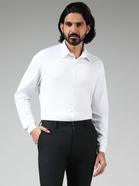 WES Formals Solid White Cotton-Blend Slim-Fit Shirt