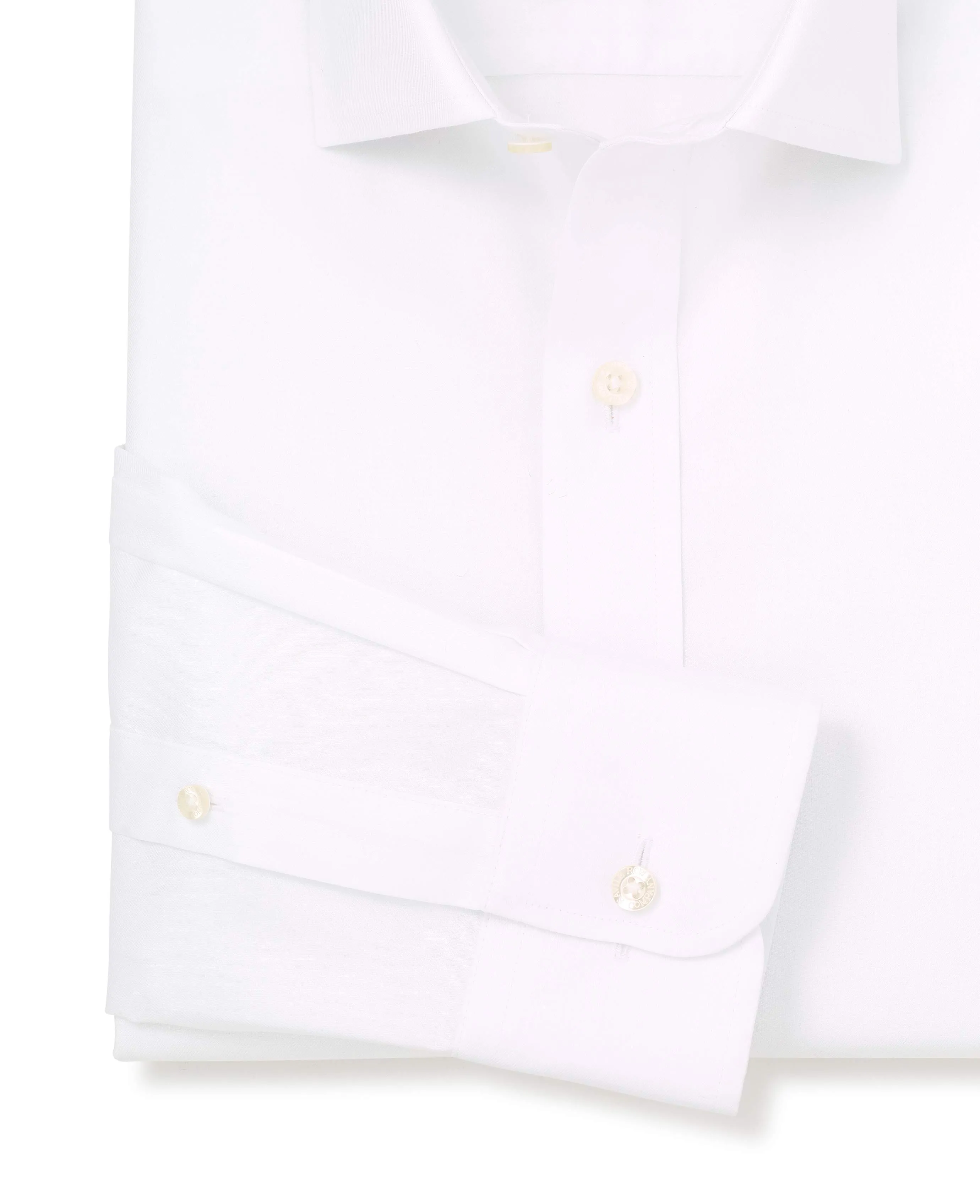 White Cotton Twill Slim Fit Non-Iron Shirt - Single Cuff