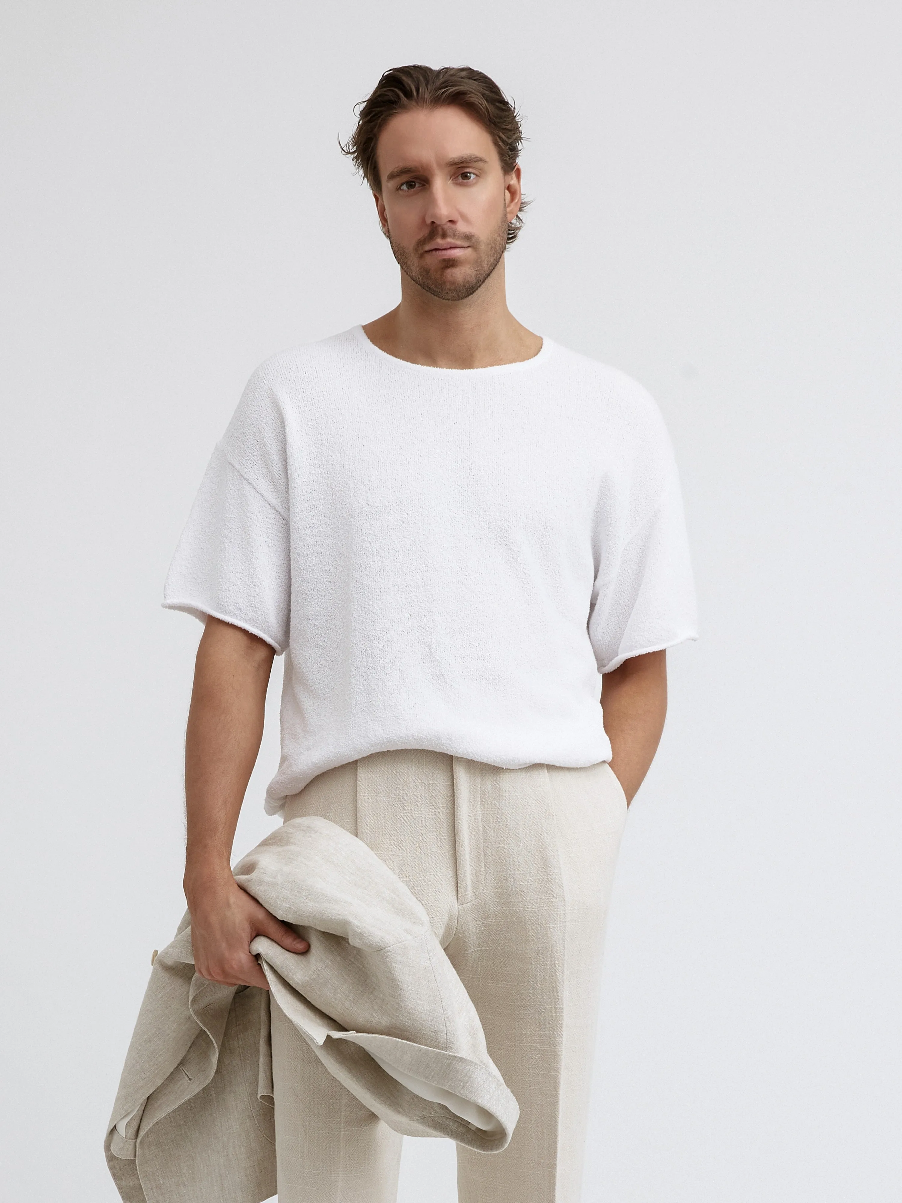 White Oversized Bouclé T-Shirt