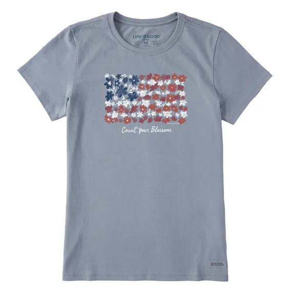 Women's Count Your Blossoms USA Flag Short-Sleeve Crusher Tee - Stone Blue