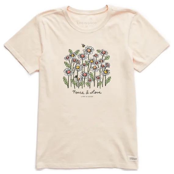 Women's Relaxed Peace and Love Daisy Bee Short-Sleeve Tee - Putty White