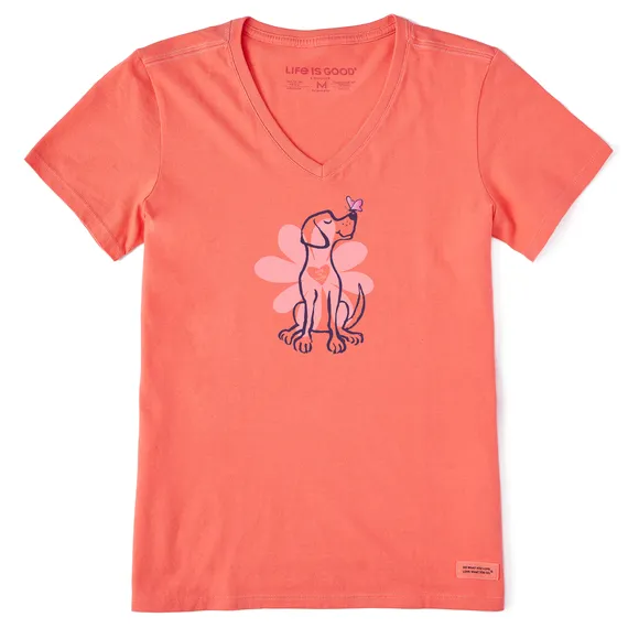 Women's Spring Daisy Dog Short-Sleeve Crusher Vee - Mango Orange